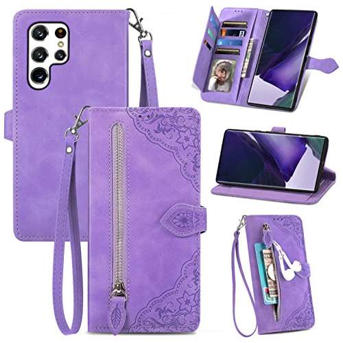 Funda Cartera Para Galaxy S22 Ultra 5g Morado Leather-022
