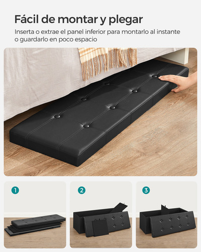 Songmics Banco Otomano De Almacenamiento Plegable Negro Liso