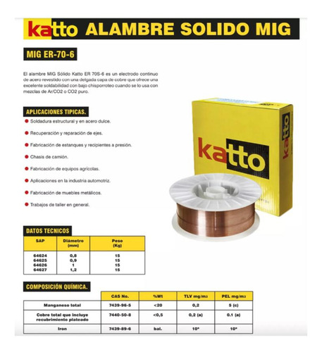 Rollo Alambre Mig Solido 0.8mmx15kg Soldadura Katto