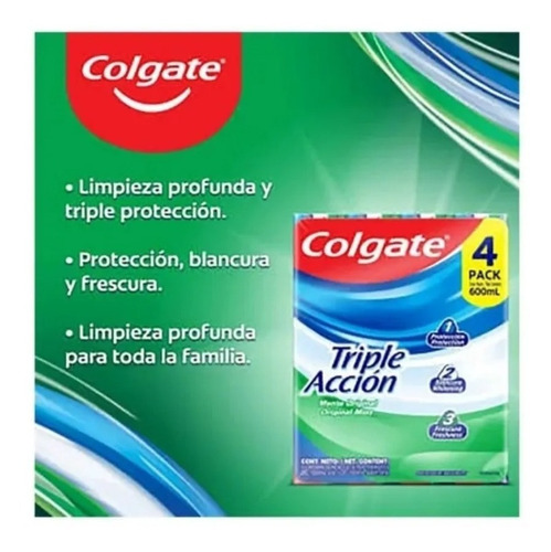 Pasta Crema Dental Anticaries Colgate Triple Acción 4 Pz