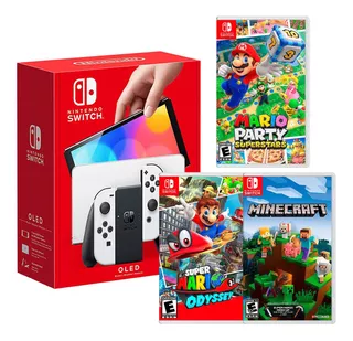 Nintendo Switch Oled Blanco + Minecraft + 2 Juegos Mario