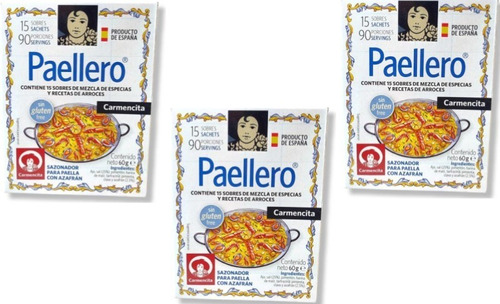 3 Pack Sazonador Paellero Con Azafran 15 Sobres De 4gs C/u