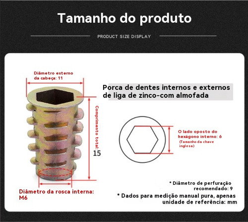 Porca De Zinco Com Rosca Interna E Externa P\ Móveis M4-m10