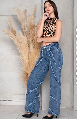 Jean Rigido Amplio Tendencia 2025 - Wide Con Flecos De Jeans