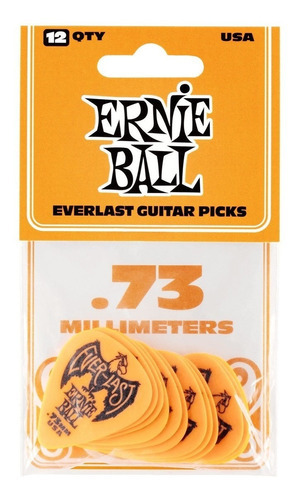 Ernie Ball Paquete 12 Púas Plumillas .73 Mm Guitarra 9190 Color Naranja
