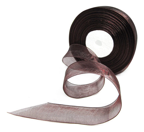 Cinta Organza Ancha 1.0 In Marron Para Envolver Regalo Rollo