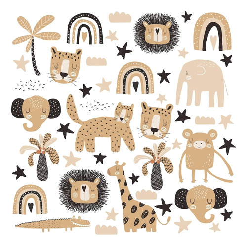 Vinilo Decoración Infantil Pieza Niños -animales Tonos Beige