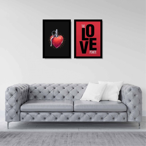 Set de 2 marcos decorativos con forma de corazón, granate, El poder del amor