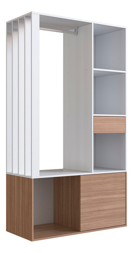 Guarda Roupas Closet Moderno Com Cabideiro E Gaveta Brm. Cor Montana Com Branco