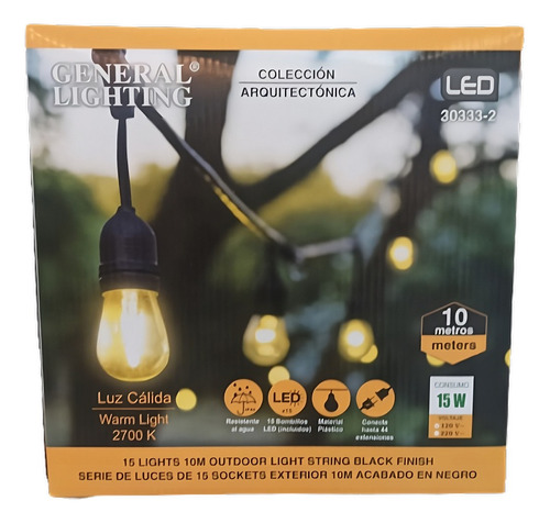 Extensión Luces Led De 15bombillos Vintage 10metros Exterior