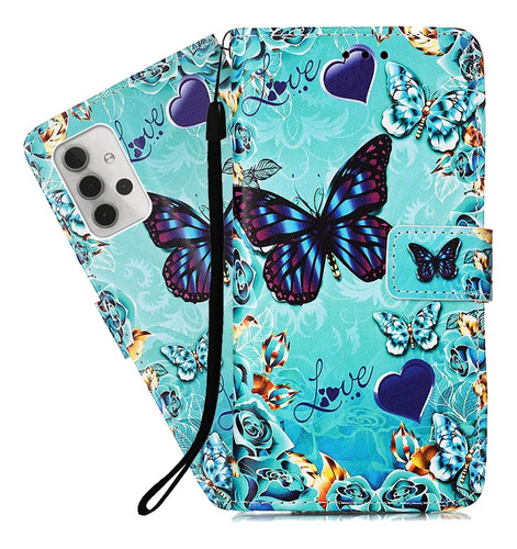 Funda Cuero Pu Mariposa Billetera Soporte Para Galaxy A32