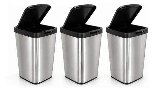 Kit 3 Lixeira Plástico Cor Inox 9l Cozinha ​Banheiro Linda