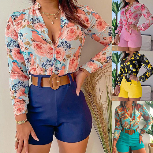 / Conjunto De Camisa Y Shorts Dama Casual Moda Playa