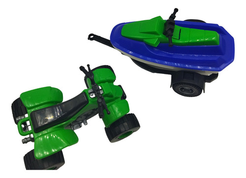 Conjunto Brinquedo Quadriciclo Com Jet Ski Aventura Radical Cor Verde Com Azul Personagem Moto E Jet Sky