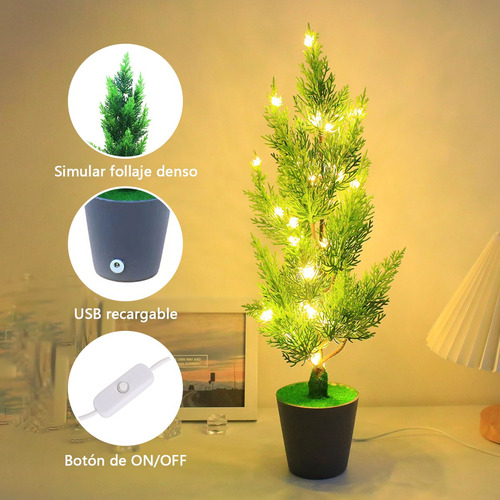 Lámpara Ciprés Bonsái Artificial De Mesa Para Decoración Verde