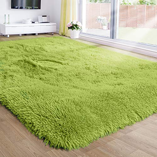 Alfombra De Área Verde Hierba Dormitorio, 4'x6', Pelud...