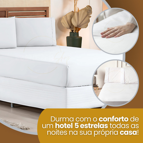 Jogo De Lençol Queen 3 Peças C/ Elástico 400 Fios Ponto Palito Toque Suave Macio Luxo Premium Cor Branco