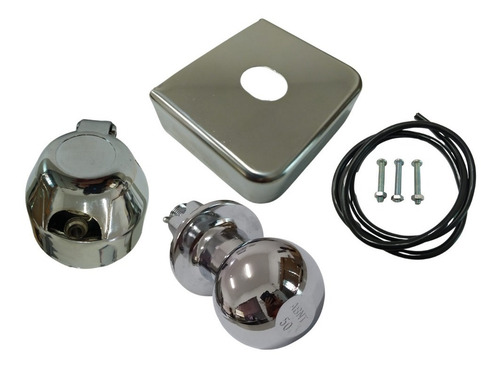 Kit Engate Reboque Cromado Bola Aço Capa Aço Inox Tomada Fio