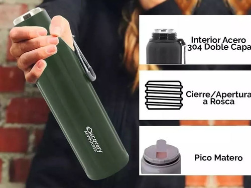 Termo Discovery Verde Acero Inoxidable - Doble Capa Frio Calor Mate Agua 750ml