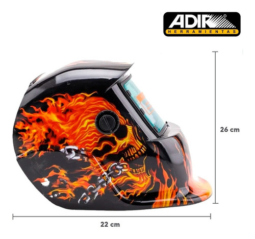 Careta Electrónica Soldar Uso Industrial Skull Adir 6711 Color Negro