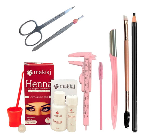 Kit Sobrancelha Profissional Henna E Acessórios Completo Cor Castanho Claro