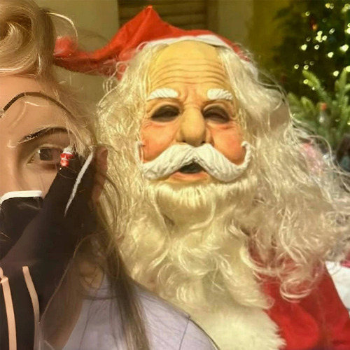 Divertida Máscara Navideña De Papá Noel Con Barba Y Gafas