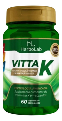 Vitta K2 Pura 400mg 60 Cápsulas Sabor Sem Sabor Herbolab