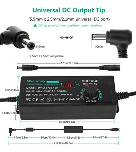 Pack De Adaptadores 120w Ajustable Dc 3v-24v Con 14 Puntas