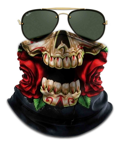 Bandana Balaclava Caveira E Rosas Ciclismo Pesca Metal 01