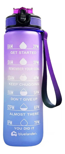 Botella De Agua Motivacional Botella Termo Deportiva 1 Litro Color Morado-Aqua