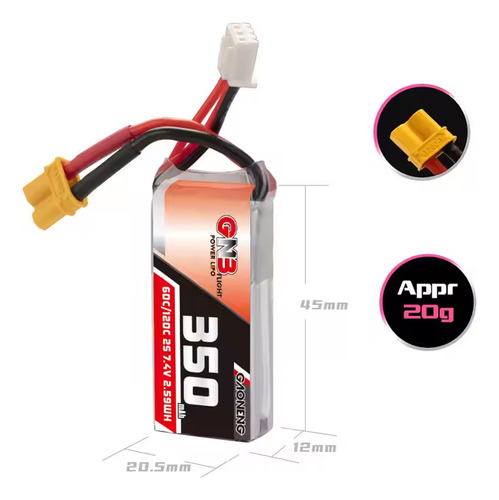 Bateria Lipo 350mah - 2s - 7.4v - 60/120c