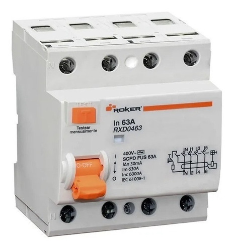 Disyuntor Diferencial Tetrapolar 4x25amp 30ma Roker - 6ka