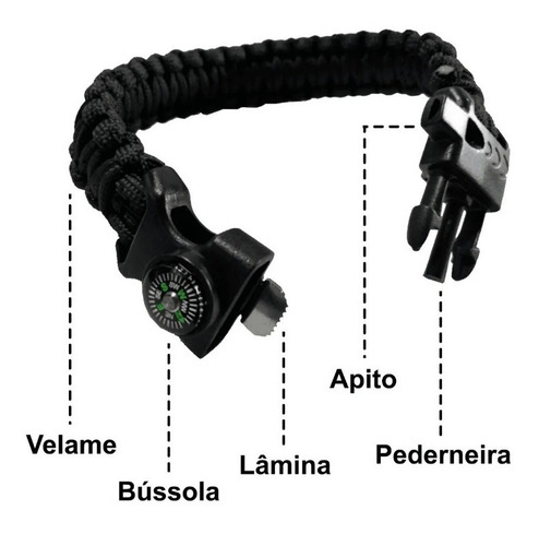 Imagem 3 de 5 de Pulseira Tática Sobrevivência Faca ,bussula, Apito ,adaga