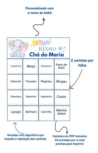 Cartelas De Bingo Chá De Bebê: 70 Cartelas Pdf Baby