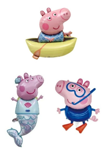 3 Globos Peppa Sirena + George Bote + George Snorkel