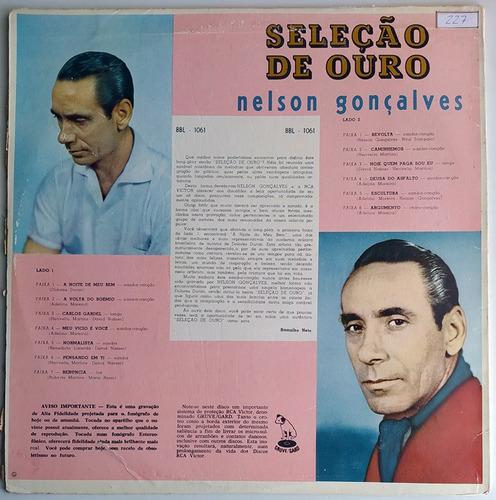 Vinil Lp: Nelson Gonçalves, Seleção De Ouro, Rca Victor 1960 Estandar (Usado)
