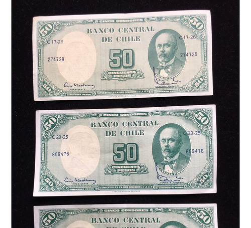  Tres Billetes Cincuenta Pesos (cinco Condores), (1962)