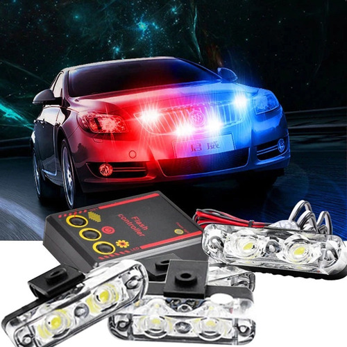 Luces Faros Led Estrobo De Policía Rojo-azul Slim