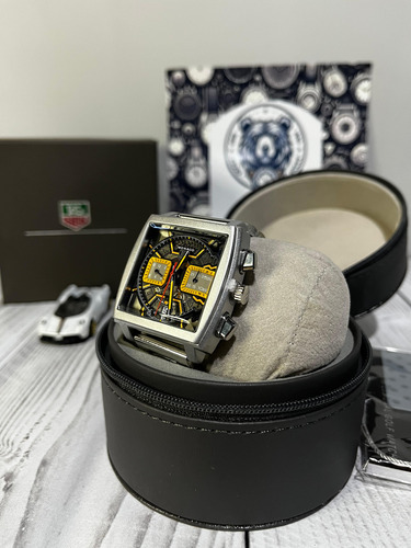 Reloj Hombre Mónaco Cronógrafo Calendario Plateado Plateado (Reacondicionado)