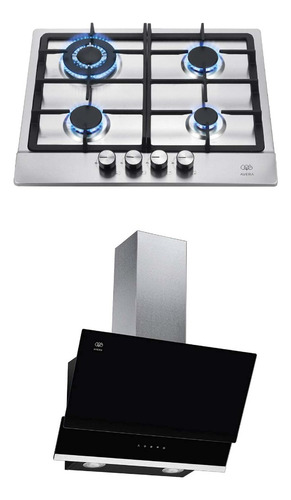Combo Parrilla Gas 4q Y Campana Pared 60 Cm Avera Ai4cea60c Color Plateado