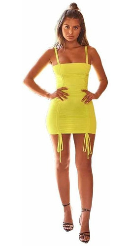 En Stock Abfa Shop Vestido Drapeado Tirantes Escote Neon