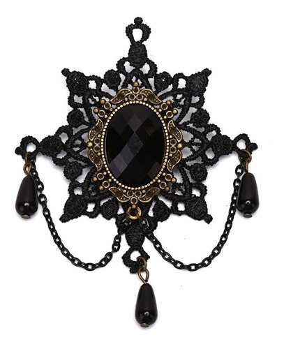 Broche Insignia Piedra Vintage Encaje Color Negro Para Mujer