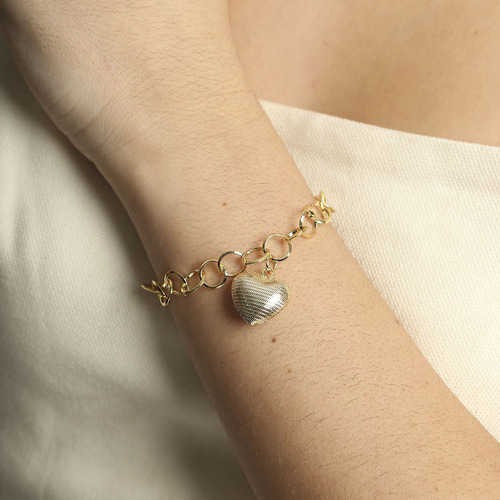 Pulseira Elos Com Coração - Banho Prata 925 Ou Ouro 18k