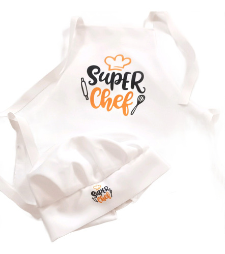 Delantal Y Gorro De Cocina Para Niño Personalizado Blanco Liso
