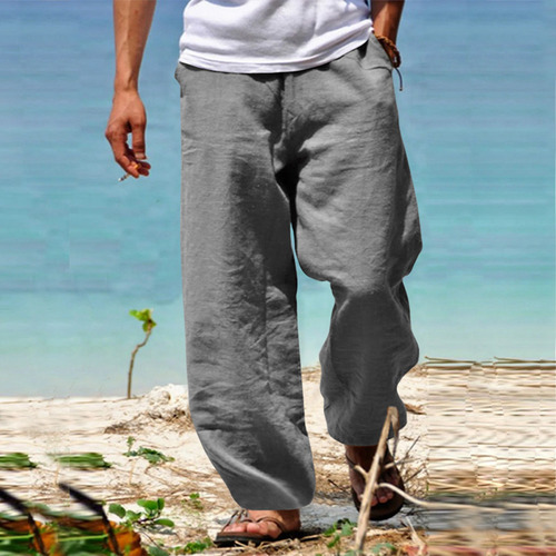 Pantalones De Algodón Y Cáñamo Con Ajuste De Cintura, Pantal