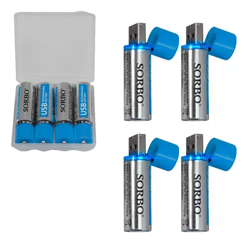 Baterías AA – Baterías de litio recargables por USB doble A – Batería de  iones de litio – 1.5 V / 1700 mAh (paquete de 4) – No pilas