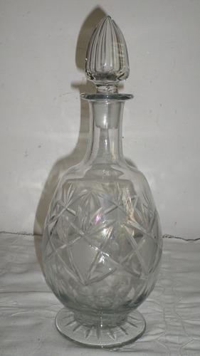 Antiguo Botellon Botella De Vidrio Tallado Impecable 32 Cm 
