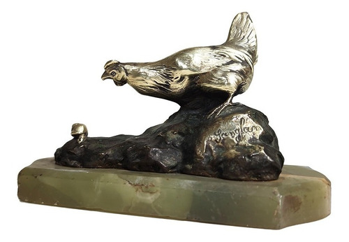 Ernest Sanglan, Escultura Em Bronze Com Galinha E Caramujo