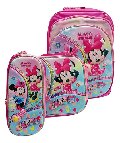 Combo Morral Escolar Niñas Frozen Minnie Unicornio