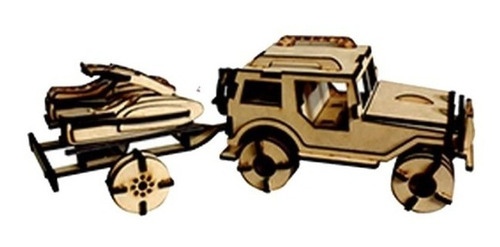 Auto Jeep Con Moto Agua Puzzle 3d Madera Armar Rompecabezas